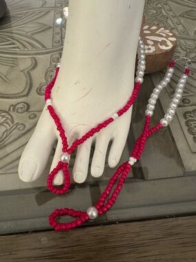 Bonitas barefoot Handmade Pink Beaded Pearl Accent Foot Jewelry by Yvonne